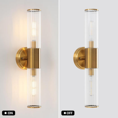 Wall Sconce Brushed Brass Gold Wall Sconces Set of 2 with Stripped Glass Wall Light Sconces Wall Lighting Wall Sconces Lighting Applique Murale Interieur Wall Lamp Luminaire Mural for Bathroom