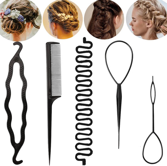 Hair Braiding Tool Set, 5 Fast Spiral Braids Hair Accessories for Hairstyles, Black DIY Styling Accessories for Women