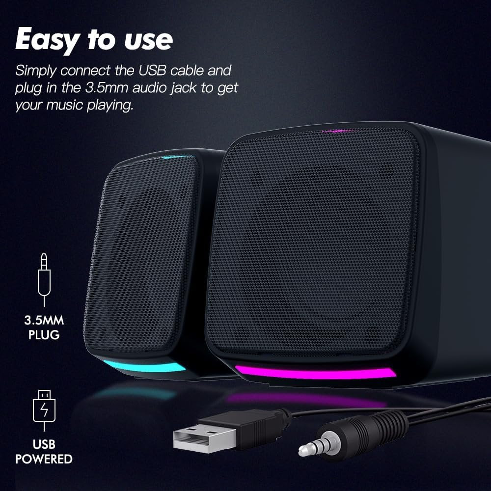Aysoi PC Speakers, USB Powered Speaker Set, Jack AUX 3.5mm,Portable Mini Speaker for Laptop Smartphones MAC, Colorful RGB Lights