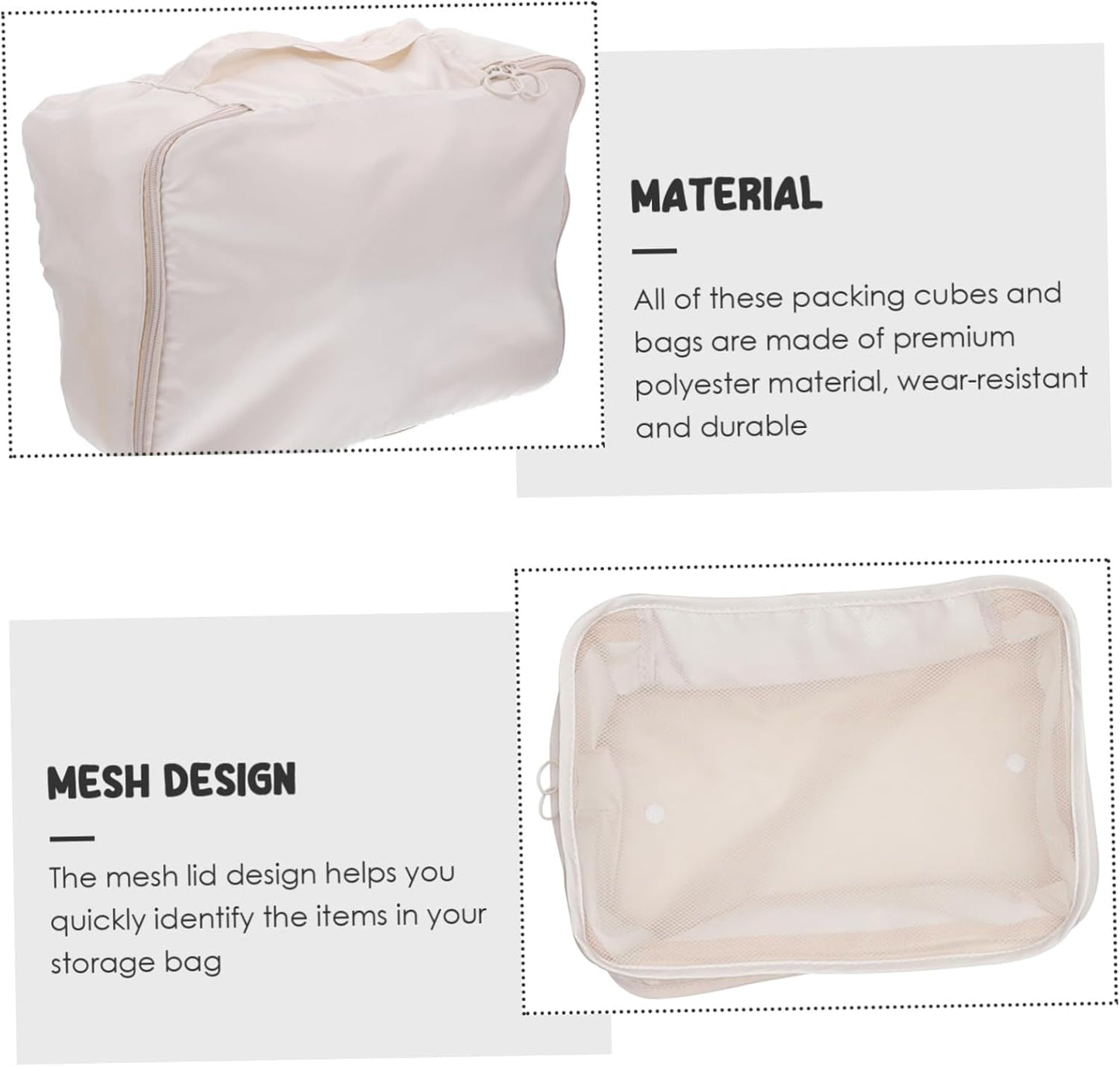 ANDRESLAD Travel Packing Cubes Storage Bags Set of Polyester Mesh Lid Space-saving for Suitcase Organization