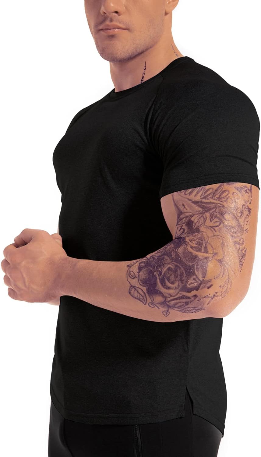 DEHORU 3 Pieces Men's Gym T-Shirt Sports Moisture Wicking Training Short Sleeve Quick Dry