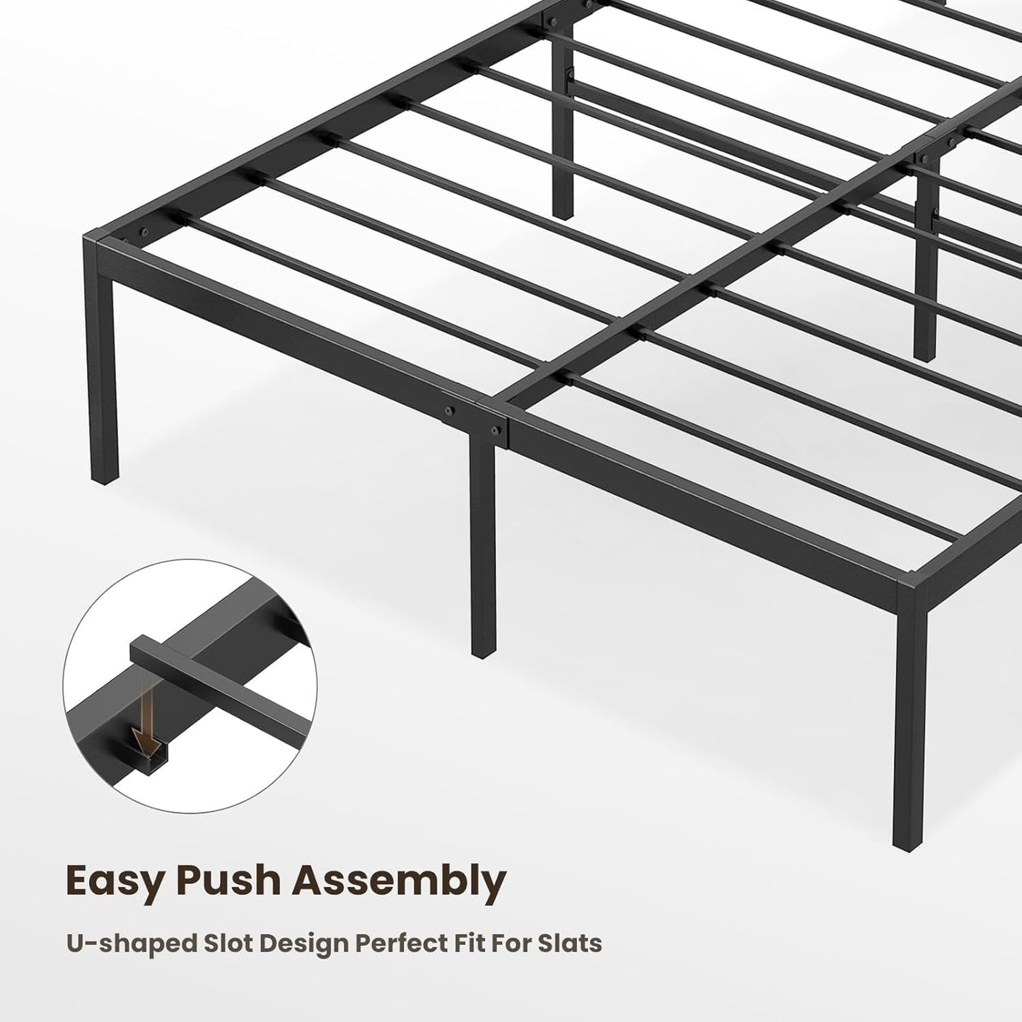 ADVWIN Bed Frame Queen Size, All Metal Material Mattress Base, Large Storage Space Under Platform Bed, Black
