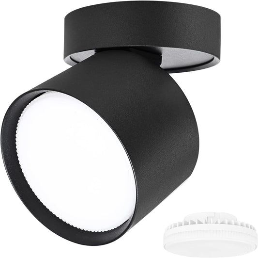 KYOTECH Adjustable LED Ceiling Spotlight Ø84 x 80 mm with Interchangeable 6 W GX53 LED Bulb Spot Light Black Ceiling Spotlights Warm White Light 3000 K 550 LM Ceiling Light
