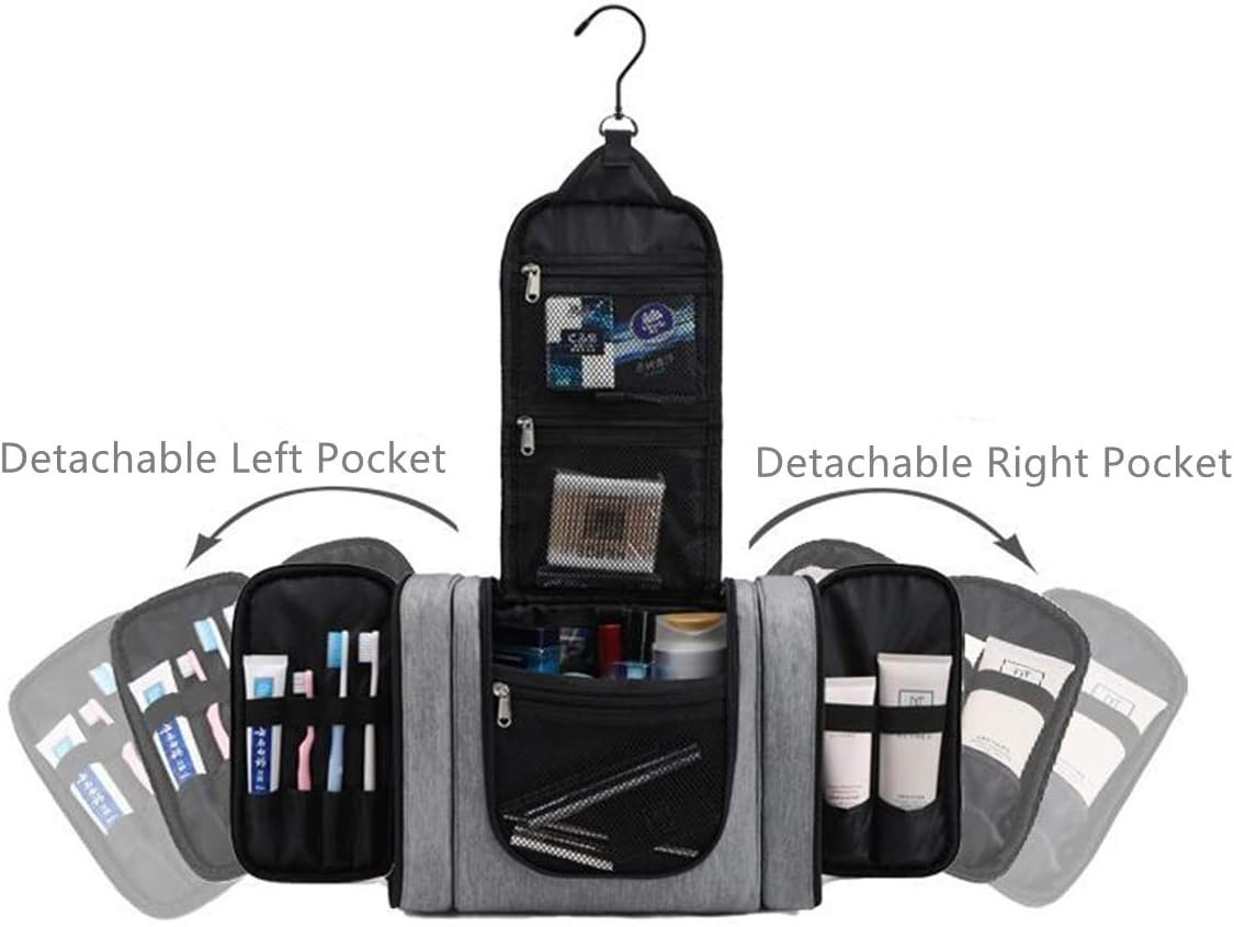 Hanging Travel Toiletry Bag For Women and Men,Cosmetic Makeup Hygiene Organizer Kit, Portable Storage Pack (Light Grey)