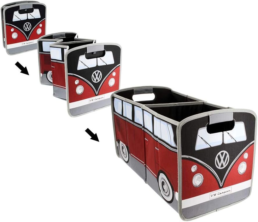 BRISA VW Collection - Volkswagen Foldable Storage Trunk Box Bag for Grocery Shopping in VW T1 Bus Campervan Shape (Classic Bus/Red & Black)