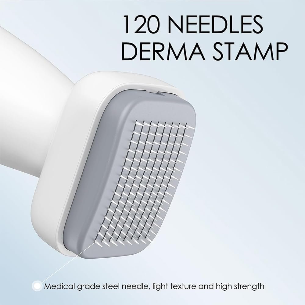 Derma Stamp, Adjustable 120 Needles Microneedling Stamp dermastamp 0-2mm Derma Roller Microneedling Pen for Hair Beard Face Skin Care (120W)