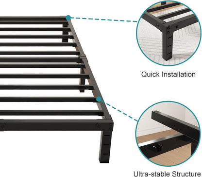 Twolike Twin Metals Bed Frames, Bed Frames with Underbed Storage, Steel Slat Support,Anti-Noise Foam Stickers, Easy Assembly,14 Inch Twin