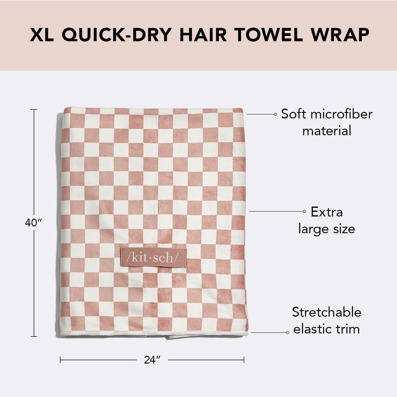 Kitsch XL Microfiber Hair Towel Wrap for Women - Microfiber Towel, Super Absorbent, Quick Dry, Anti-Frizz - for Long & Short Hairs, Turbans for Women - Terracotta Checker
