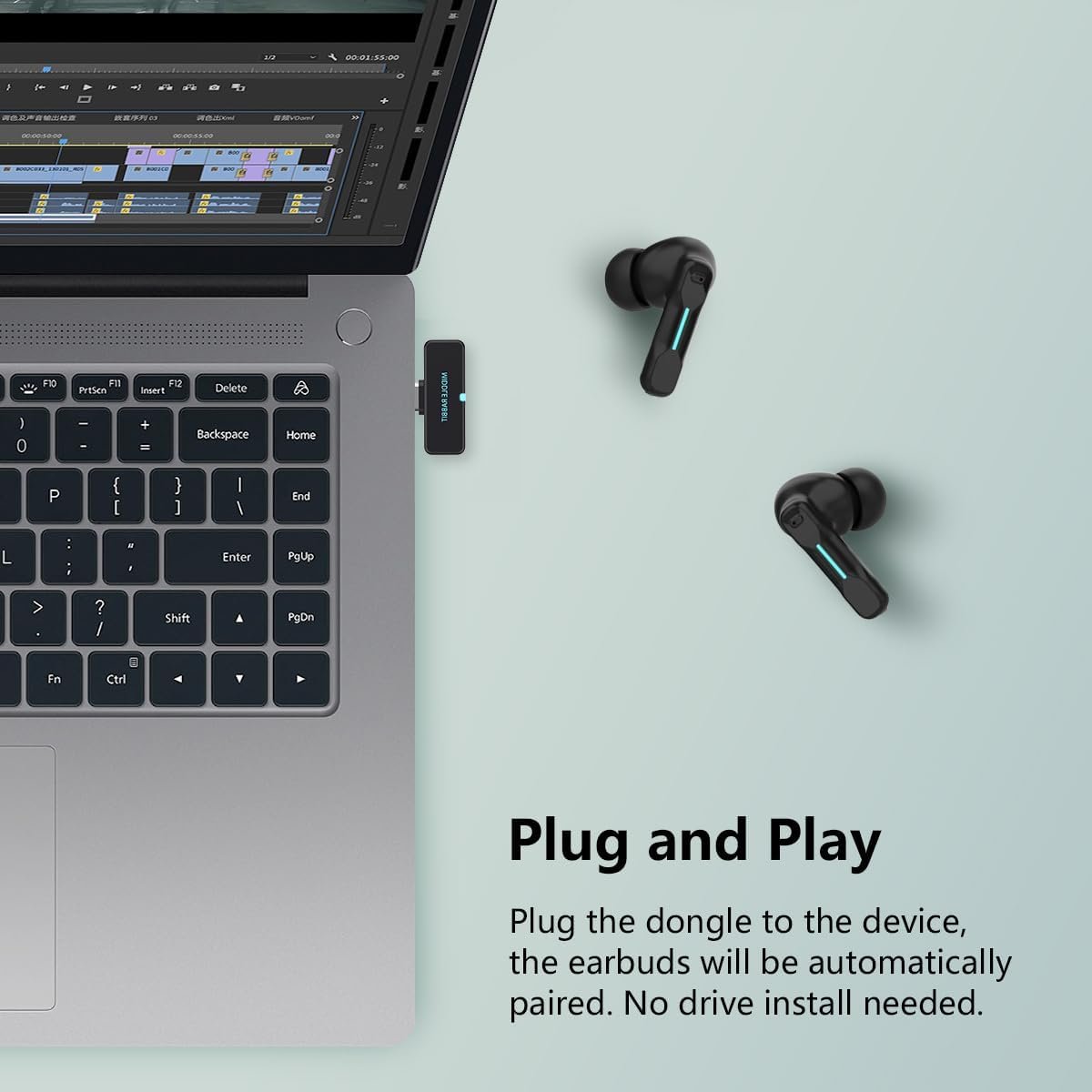FEDIKER SW4 Wireless Earbuds for PC/Computer/Laptop/Mobile - Dongle & Bluetooth - 40ms Low Latency - 4 Mics PC Earbuds – Gaming - Work Headset - Work Headphones – Hidden Earbuds for Work Office
