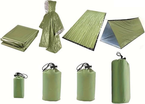 Emergency Shelter Sets, Survival Shelter 1 Survival Tent 1 Mylar Blankets 1 Emergency Sleeping Bag 1 Poncho for Outdoor Carcar Kits, Camping, Hiking