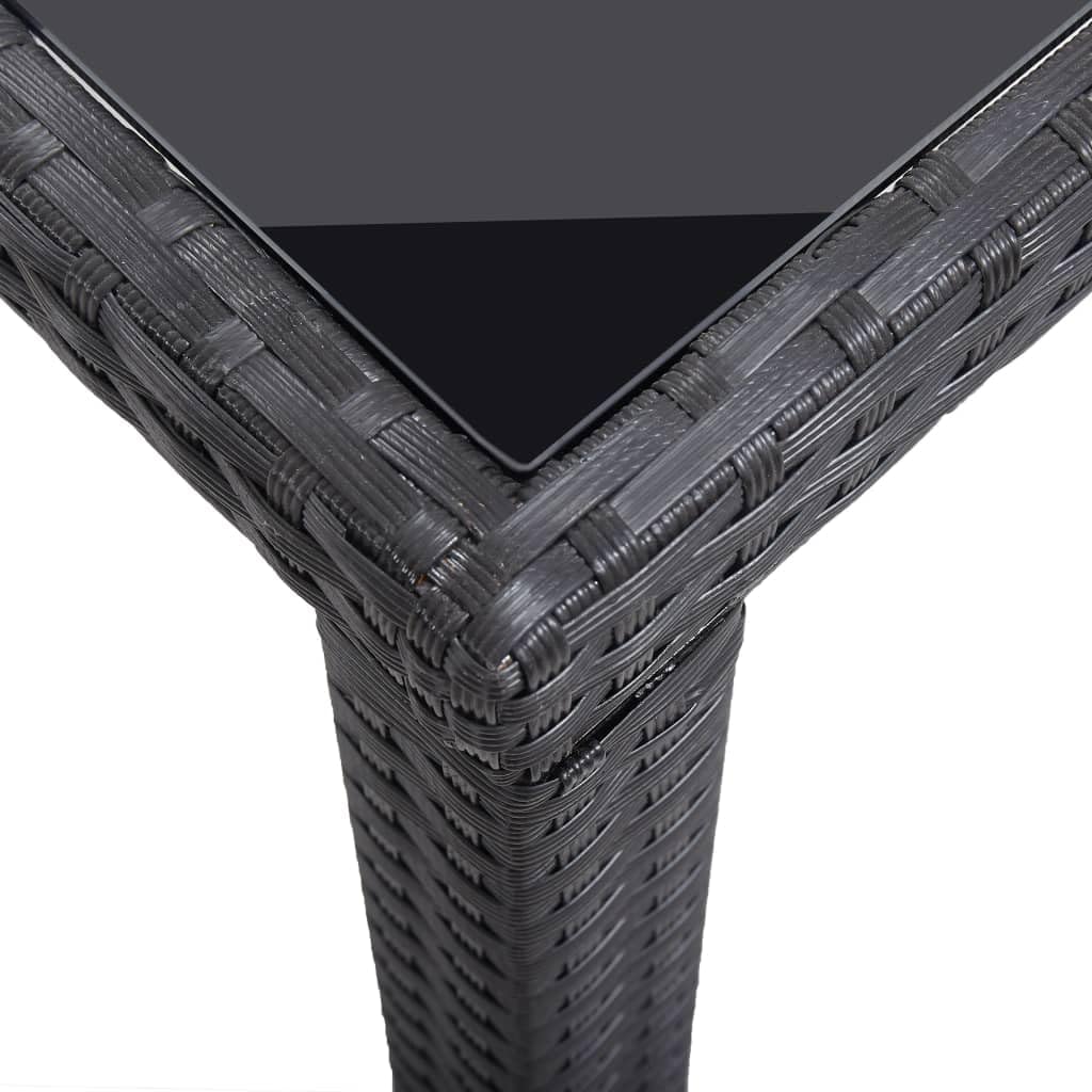 vidaXL Garden Table - Black, Stylish Outdoor Dining Table with Glass Tabletop, PE Rattan and Steel Frame, 123x60x74 cm