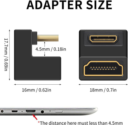 Duttek 180 Degree Mini HDMI to HDMI Adapter 8K, U Shaped HDMI to Mini HDMI Adapter 48Gbps UHD Down Angle Mini HDMI Male to HDMI Female Extender Converter for Cameras, Projectors 1 Pack