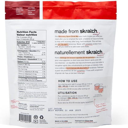 SKRATCH LABS Recovery- Sport Drink Mix | Complete Milk Protein with Carbs, Electrolytes, and Probiotics | Post Workout Powder | Strawberries + Cream