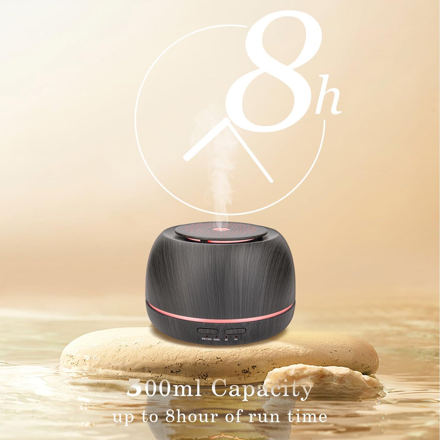 300ml Aroma Essential Oil Diffuser,8 Hours Wood Grain Cool Mist Aromatherapy Diffuser with Remote Control,USB-C Power Cable,Timer, 7 Color Light Changing Air Humidifier for Home,Office