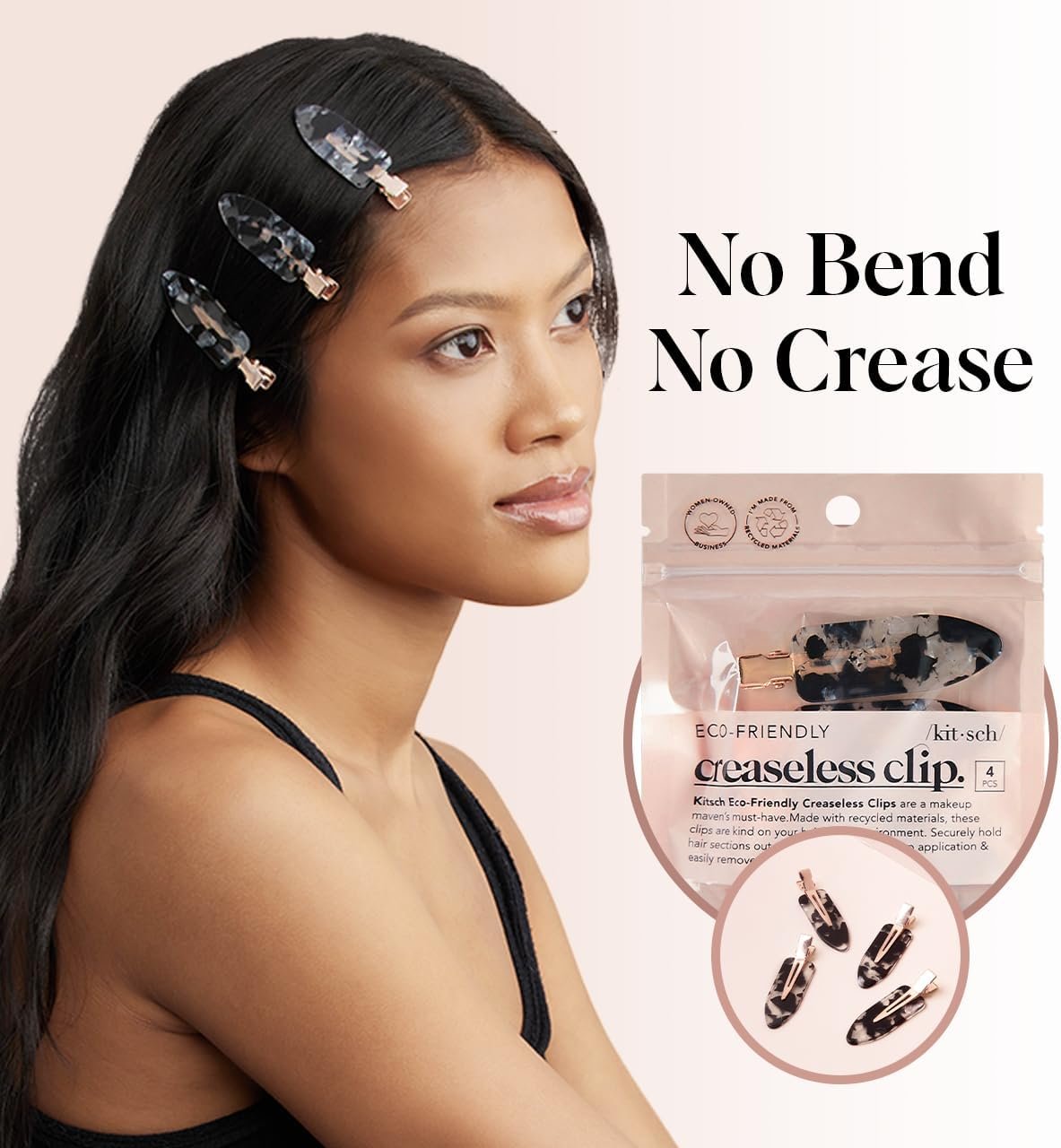 Kitsch Creaseless Hair Pins, No Crease Clips for Makeup and Styling, Stylish Pin Curl Clips, 4pc Set