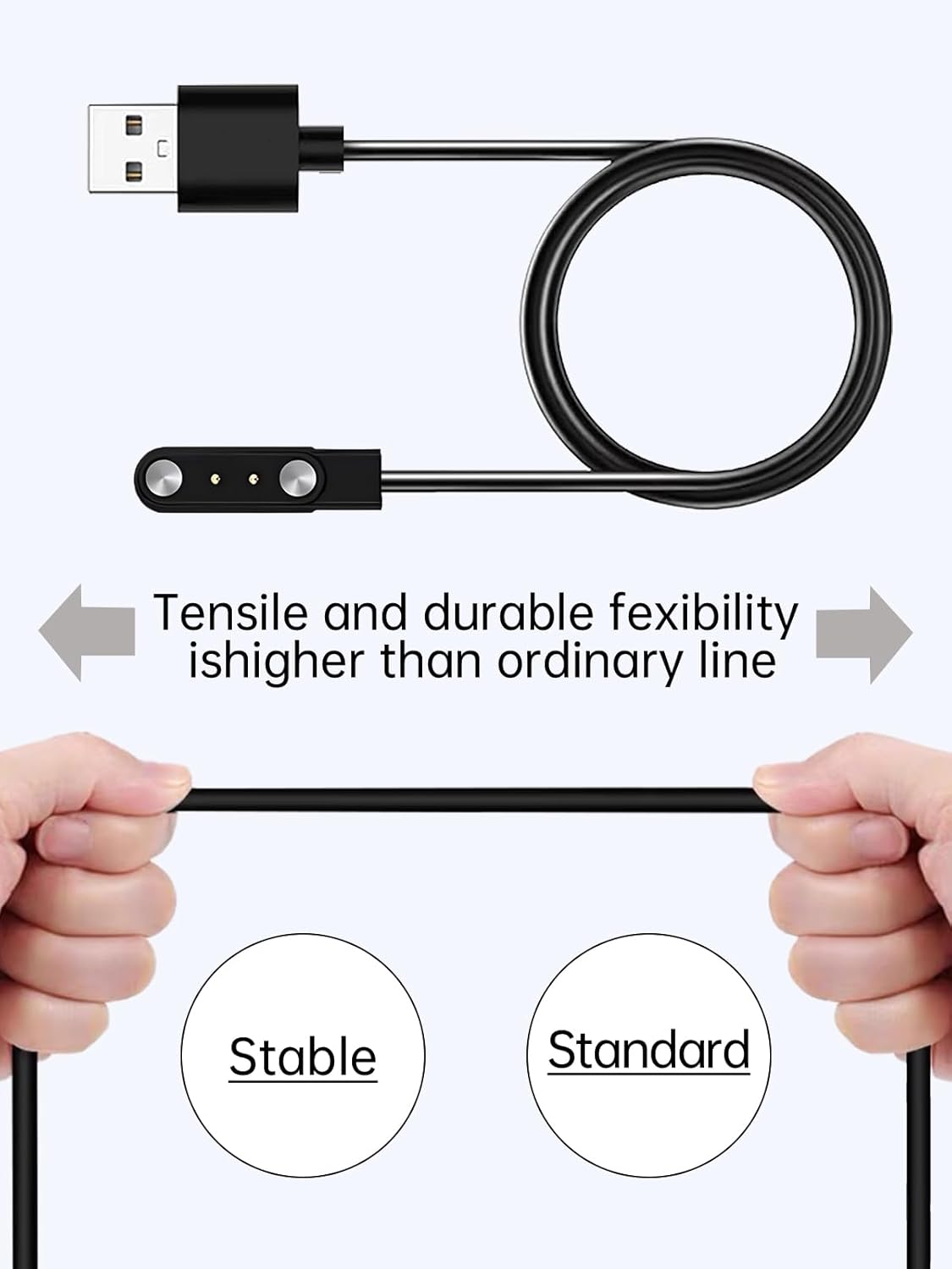 WUNIAK Charging Cable for WGP Smart Watch Health Fitness Tracker, Magnetic USB Flexible Charging Cable Accessories for WGP Smart Watch Health Fitness Tracker,(2 Pack)