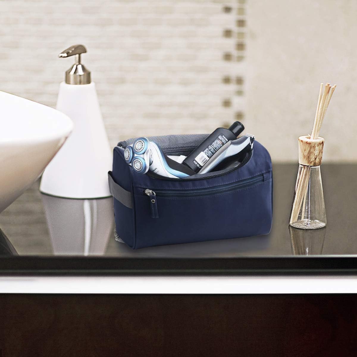 Travel Beauty Case Men Women Hanging Toiletry Bag Travel Bag with Hook Waterproof Portable Travel Organizer Clutch Make Up Cosmetic Makeup, grey