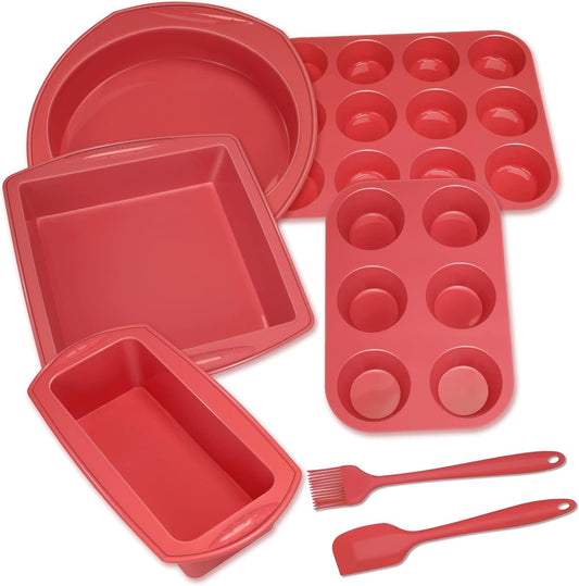 Aschef Silicone Nonstick Baking Pans Mold Tray Supplies Tools Bakeware Set, Food Grade for Muffin Donuts Pizza Tiramisu Cake Pan Cookie Sheets Cookware Set for Oven