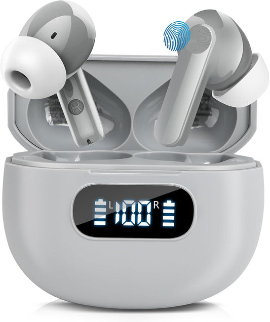 Wireless Earbuds Bluetooth,Headphones Bass Stereo Ear Buds with Noise Cancelling Mic LED Display in Ear Earphones IP5 Waterproof 60H Playtime for Laptop Pad Phones Sports Workout