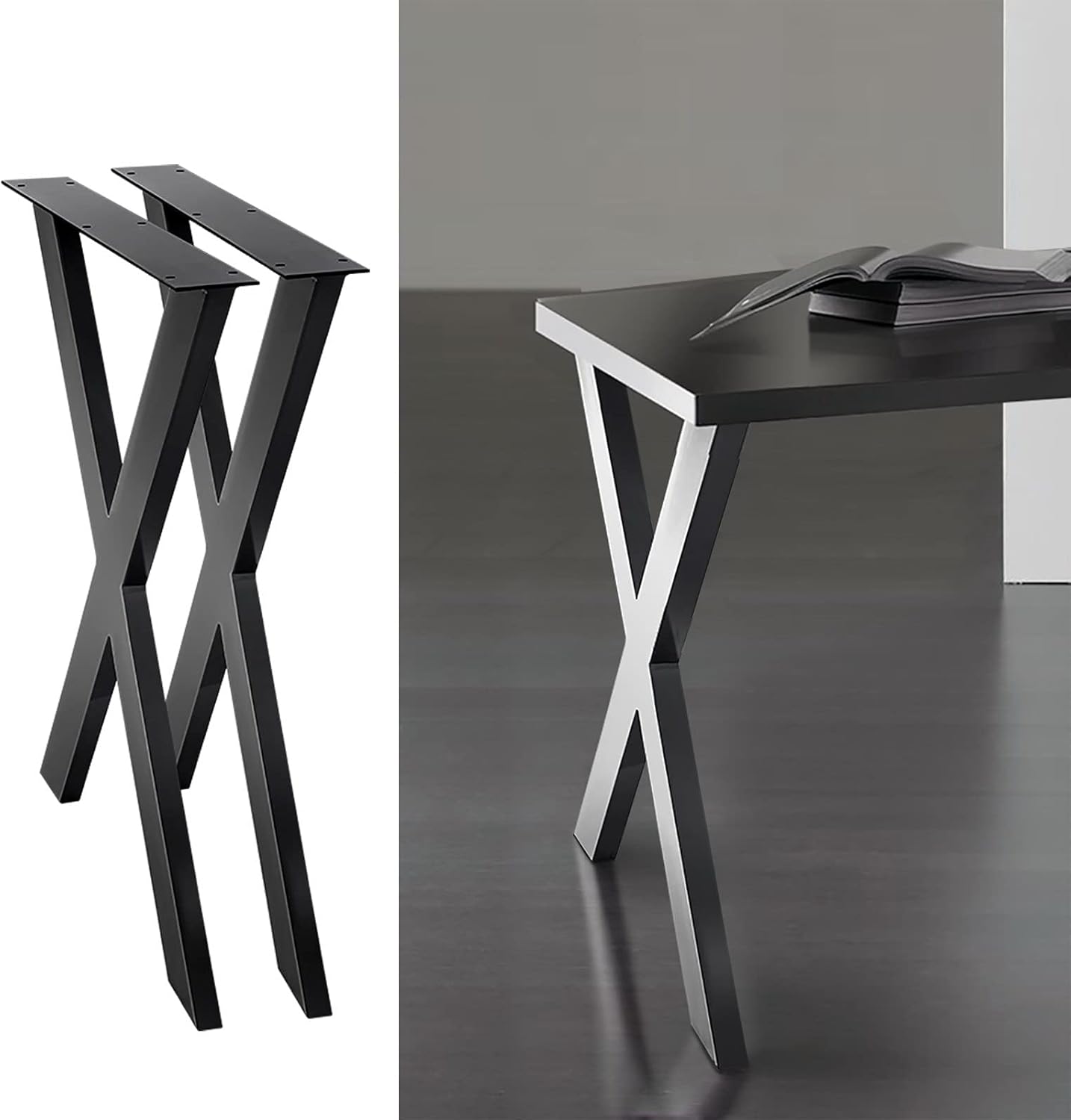 Artiss Table Legs, Set of 2 Metal Dining Coffee Desk Bench Leg Home Office Kitchen Work Furniture, with Feet Pads 200kg Capacity Pre-drilled Holes 71 x 60cm Black