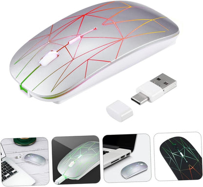 Uonlytech Upgrade Your Desk Double-Jointed Wireless Mouse Silent RGB Lighting / -c for Home/Office Use