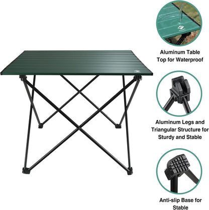 VILLEY Folding Camping Table, Portable Camp Table, Ultralight Aluminum Compact Side Table, Foldable Lightweight Table with Carry Bag for Outdoor Cooking, Picnic, Beach, Travel, Indoor - Green