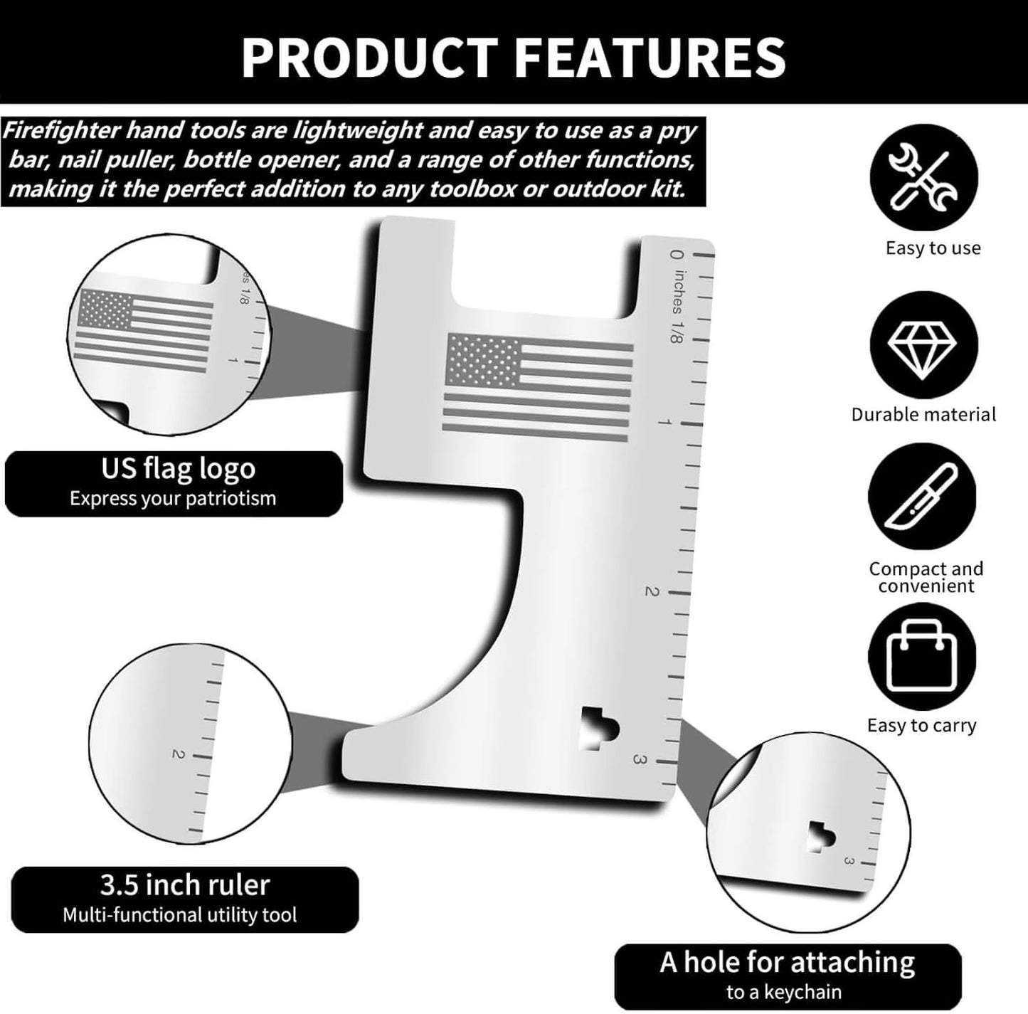 2 Pack Stainless Steel Firefighting Tools – Multipurpose Leverage Tool for Survival Kits | Credit Card-Sized Pry Bar, Screwdriver, Can Opener, Ruler | Firefighter, EMS, Police Emergency Rescue Gear