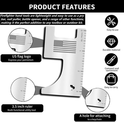 2 Pack Stainless Steel Firefighting Tools – Multipurpose Leverage Tool for Survival Kits | Credit Card-Sized Pry Bar, Screwdriver, Can Opener, Ruler | Firefighter, EMS, Police Emergency Rescue Gear