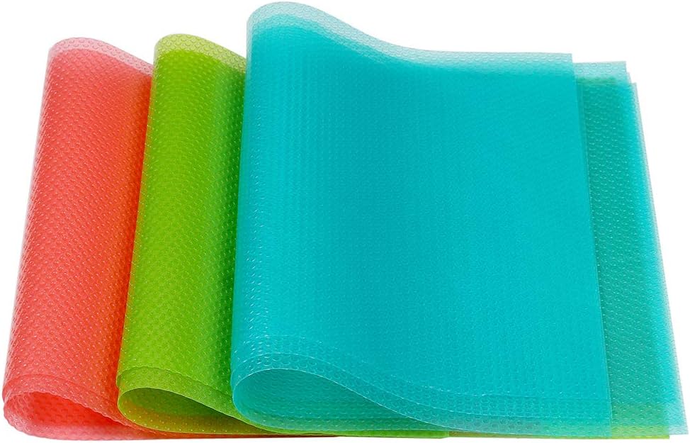 9 Pack Refrigerator Mats,Washable Fridge Mats Liners Easy to Clear Fridge Pads Mat Shelves Drawer Table Mats Refrigerator Liners for Shelves,3Red/3Green/3Blue