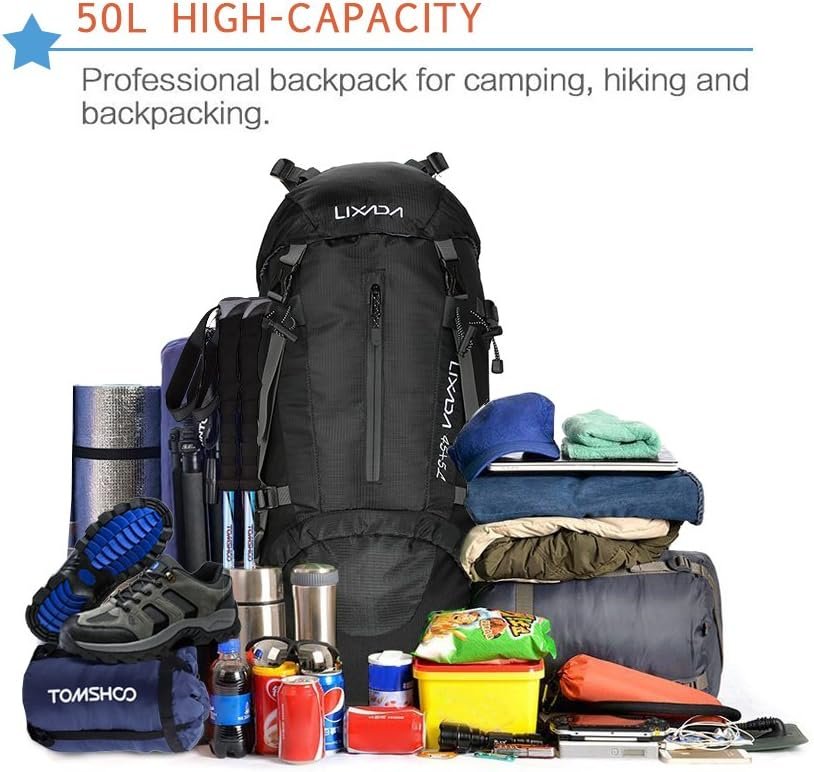 Mingzhe 50L Water Resistant Outdoor Sport Hiking Camping Travel Backpack Pack Mountaineering Climbing Backpacking Trekking Bag Knapsack with Rain Cover
