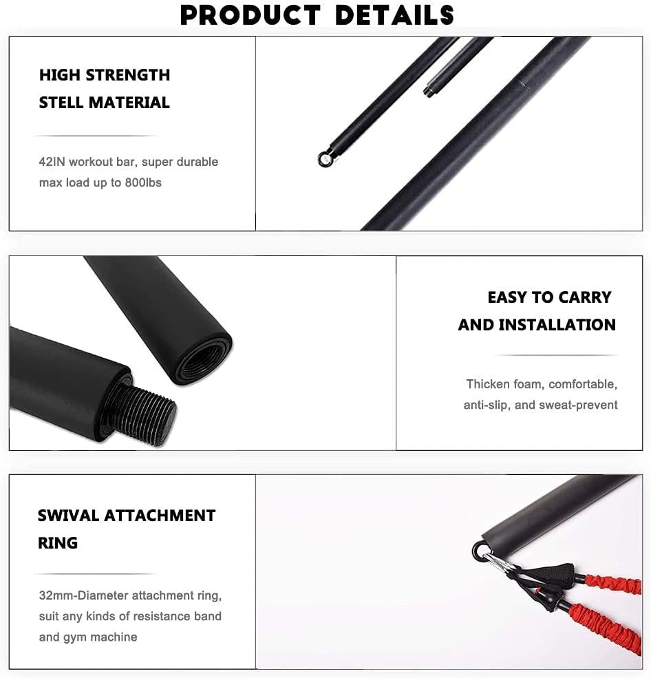 OYINDIZ Resistance Band Bar, Home Gym Workout Pilates Bar 38Inch Strength Training Exercise Bar Heavy Duty Lifting Fitness Bar for Resistance Band Training, Core Muscle Training