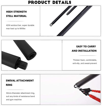 OYINDIZ Resistance Band Bar, Home Gym Workout Pilates Bar 38Inch Strength Training Exercise Bar Heavy Duty Lifting Fitness Bar for Resistance Band Training, Core Muscle Training