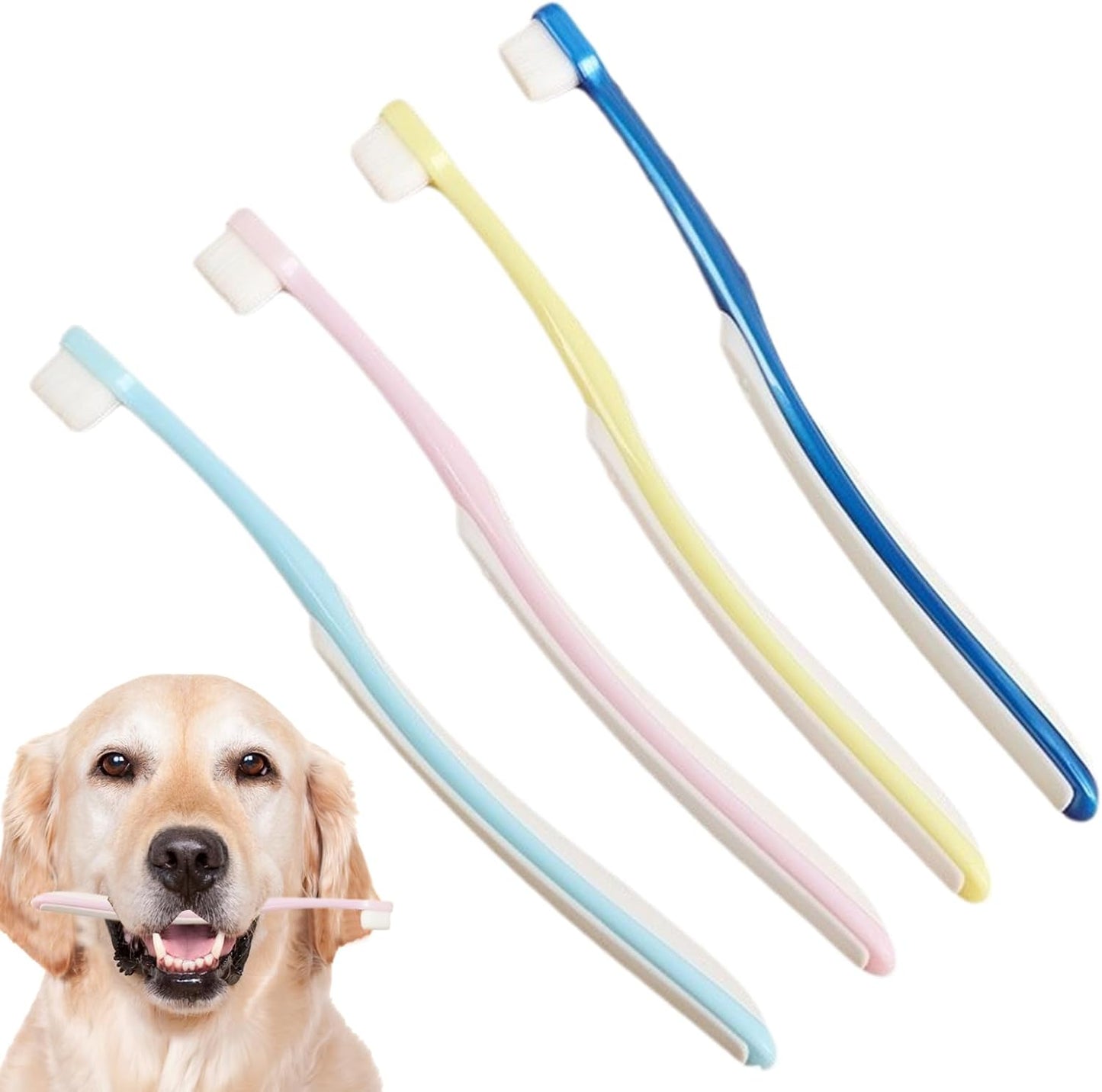 Pet Toothbrush, 4x Teeth Cleaning Brush, Soft Bristles Brushing Kit, Wide Head Oral Care Tool for Dogs and Puppies, Daily Use Pet Oral Hygiene Supplies, Suitable for Home, 15.5x15mm