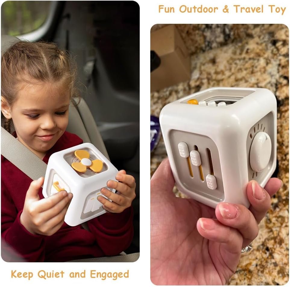 OLIGEI Busy Activity Cube Toys for 1 Year Old Boy, Montessor Car Travel Sensory Toys for Toddlers 1-3, Learning Fine Motor Skills| 1st Birthday Gifts Boy 12 Months +