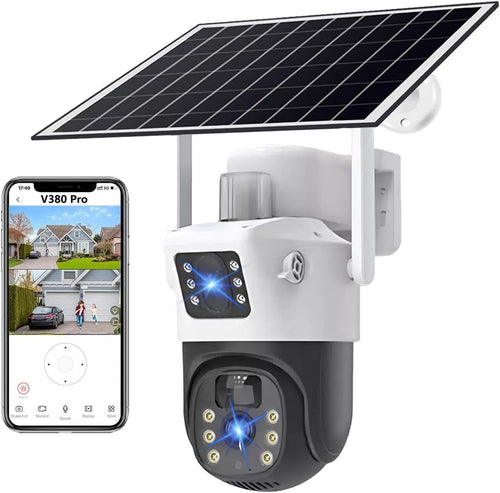 LucZeng Solar Security Cameraã€Dual Lensã€‘,15600mAh Battery WiFi Solar Camera Security Outdoor Wireless 2K, 355Â°P 120Â°T Sound Light Alarm, Colour Night Vision, PIR Motion Detection, 2 Way Talk, IP66