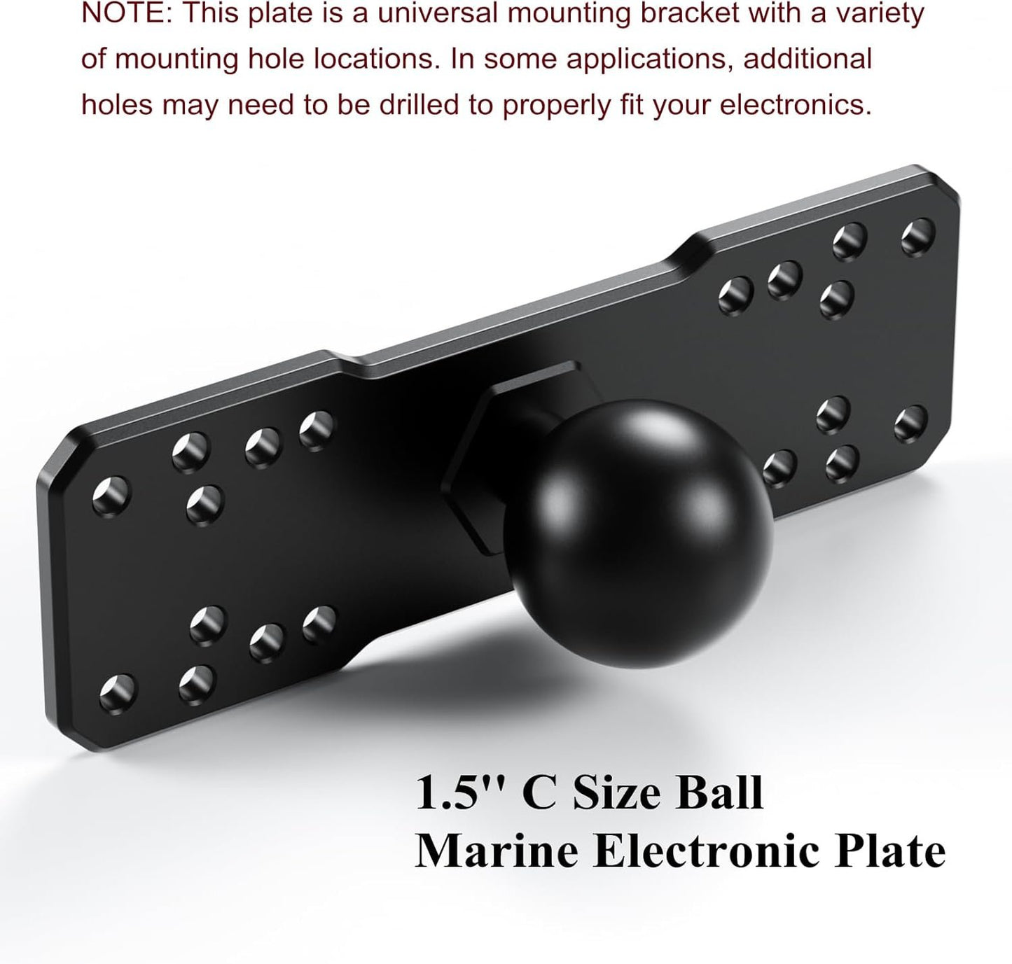 BRCOVAN Aluminum Alloy Marine Electronic Plate with 1.5'' TPU Ball for RAM Mounts C Size Double Socket Arm for Garmin/Humminbird/Lowrance GPS Chartplotters, Fishfinders and Marine Electronic Mount