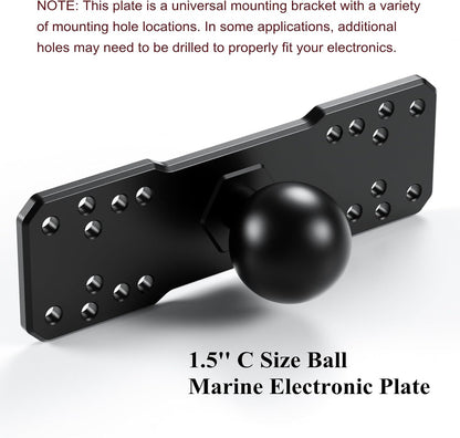 BRCOVAN Aluminum Alloy Marine Electronic Plate with 1.5'' TPU Ball for RAM Mounts C Size Double Socket Arm for Garmin/Humminbird/Lowrance GPS Chartplotters, Fishfinders and Marine Electronic Mount