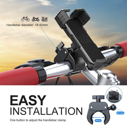 Strong Phone Holder for Bike or Motorcycle,Motorcycle Handlebar Mount,Mountain Bicycle Cellphone Clamp，Scooter Phone Clip,Cycling Motorcycle Accessory Mounts for Cellphones (Black)