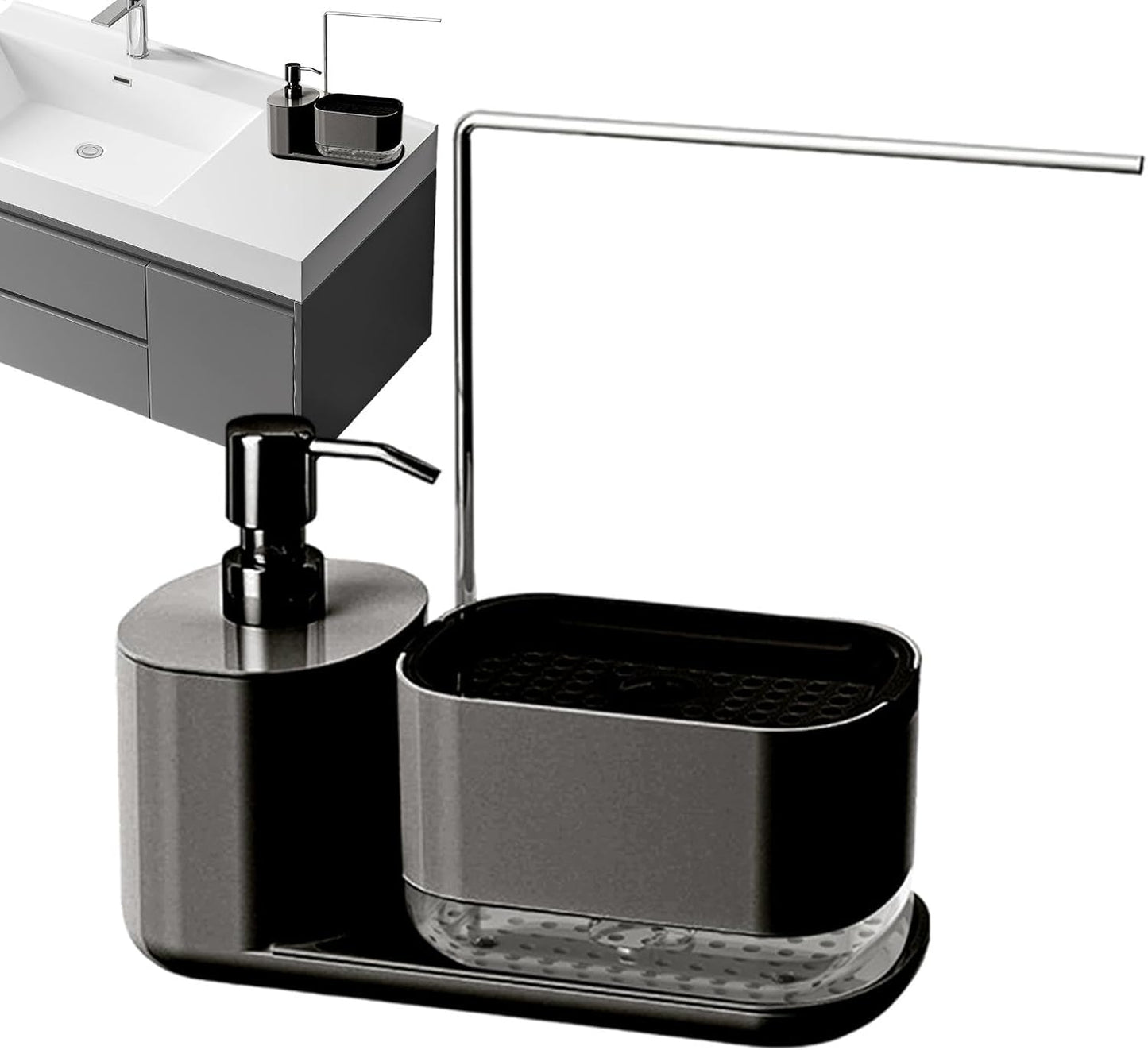 Générique Kitchen Caddy Organizer, Bathroom Soap Dish and Shower Gel Dispenser Bottle, Multi-Functional Sink Caddy Organizer for Dishcloth, Sponge, and Cleaning Essentials, (White, Black)