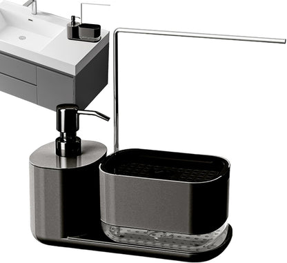 Générique Kitchen Caddy Organizer, Bathroom Soap Dish and Shower Gel Dispenser Bottle, Multi-Functional Sink Caddy Organizer for Dishcloth, Sponge, and Cleaning Essentials, (White, Black)