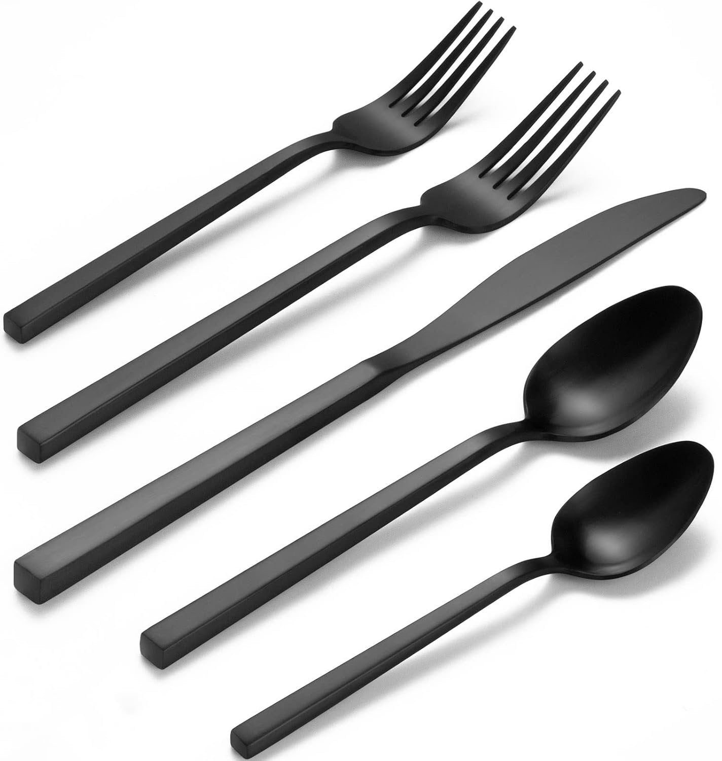 Alata Cube Black 20-Piece Forged Silverware Set Stainless Steel Flatware Set,Service for 4,Matte Satin Polished Cutlery Set, Utensil Sets for Home Restaurant Hotel Wedding,Dishwasher Safe