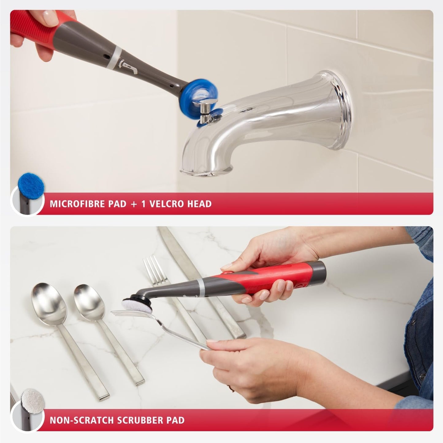 Rubbermaid Reveal Cordless Battery Power Scrubber Home Kit, 18 Pieces, Red, Multi-Purpose Scrub Brush Cleaner for Grout/Tile/Bathroom/Shower/Bathtub, Water Resistant, Lightweight, Ergonomic Grip