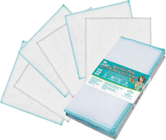 Molly's Marvelous Wood Fiber Cloths – 6-Pack Super Absorbent 8-Layer Dish Cloths, Reusable & Washable, White Microfiber (11.8" x 11.8") for Kitchen, Bath & All Surfaces