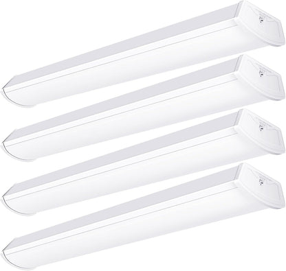 FAITHSAIL Linkable 4FT LED Wraparound Light 40W Flush Mount Garage Shop Lights, 4400lm, 4000K, 4 Foot Linear Wrap Ceiling Lighting Fixture for Workshop Office Kitchen, Fluorescent Replacement, 4 Pack