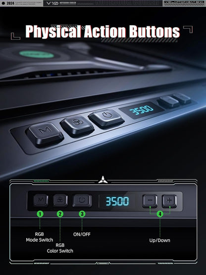 llano V10 Gaming Laptop Cooling Pad, RGB Laptop Cooler Stand with 4.72 Inch External Powerful Cooling Fan, Rapid Cooling Computer 13-17.3in, Action Button Control, 3 Adjustable Stand, 4-Port USB C&A