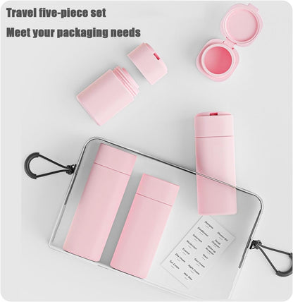 Shengsenfu Bottles for Toiletries, 5 Pack Travel Size Containers Silicone Travel Bottles Set with Clear Zipper Toiletry Bag, Leakproof Refillable Squeeze Containers for Shampoo (White)