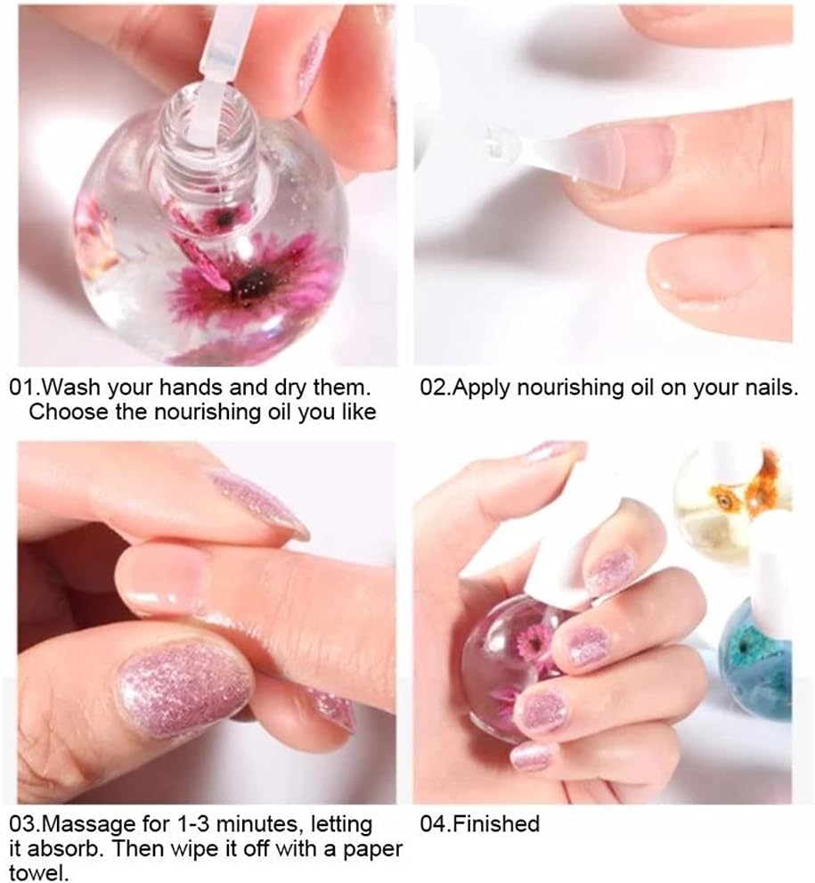 LILOVE 6 Bottle 15 ml Nail Nutritional Cuticle Oil Dried Flowers Softener Remover Flower Flavor DIY Nail Art Care Nail Nutrition Oil