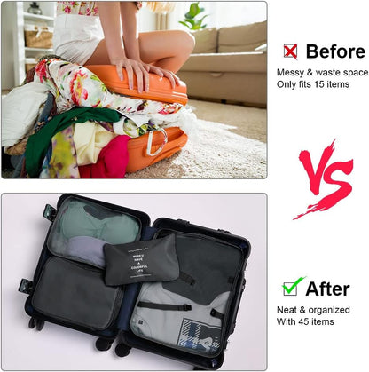 OSDUE Luggage Organizer, 6 Pieces Travel Cube System, Separators Travel Pouches, Travel Organizers, Clothing Underwear Footwear Organizers Sacks Storage Suitcase Set, Black-6pcs
