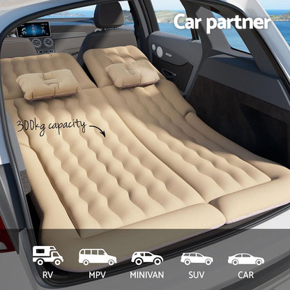 Weisshorn SUV Car Air Mattress, 175 x 130cm Inflatable Bed Folding Foldable Mattresses Back Seat, Portable Outdoor Camping Travel Chair with Carry Bag and 2 Pillows Beige