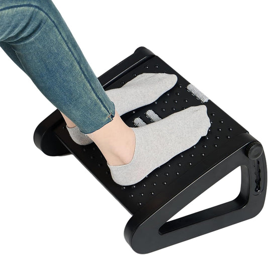 Ywbtflul Foot Rest for Under Desk at Work, Ergonomic 6 Heights Adjustable Footrest with Massage Roller, Portable Under Desk Foot Stool for Home,Office, Black
